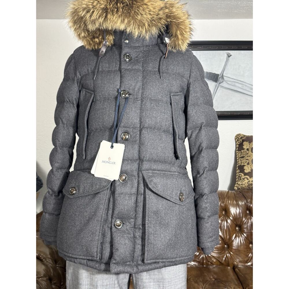 Moncler Charcoal Puffer Jacket with Fur Hood
